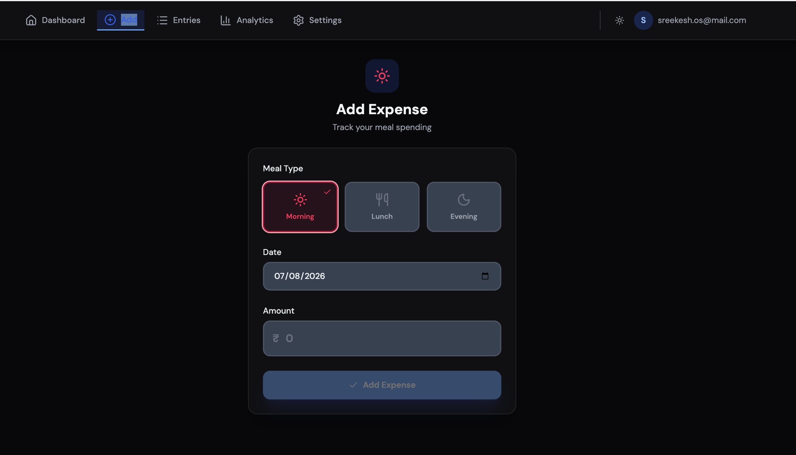 Expense Tracker add expense form