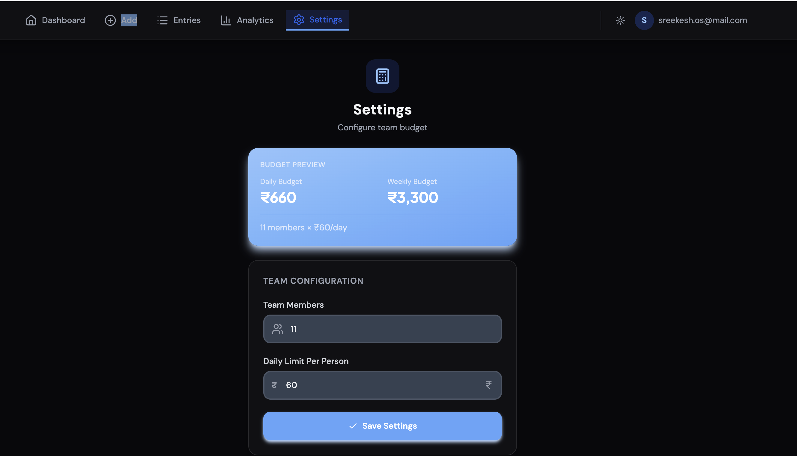 Expense Tracker settings screen