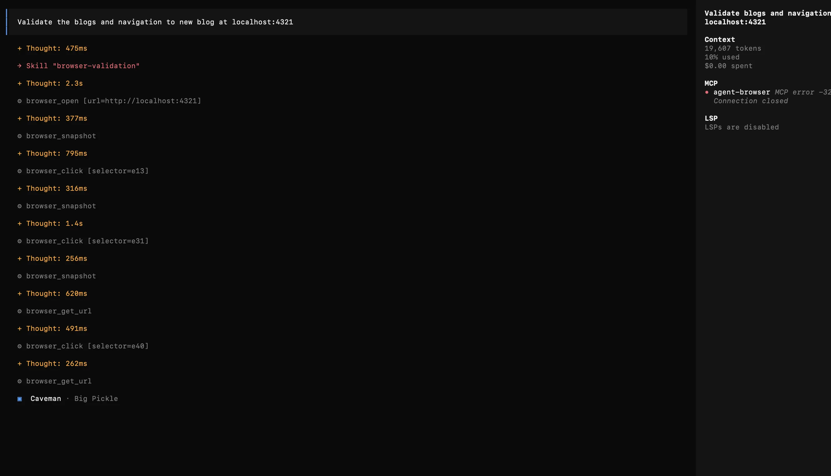 OpenCode initiating browser navigation and element inspection
